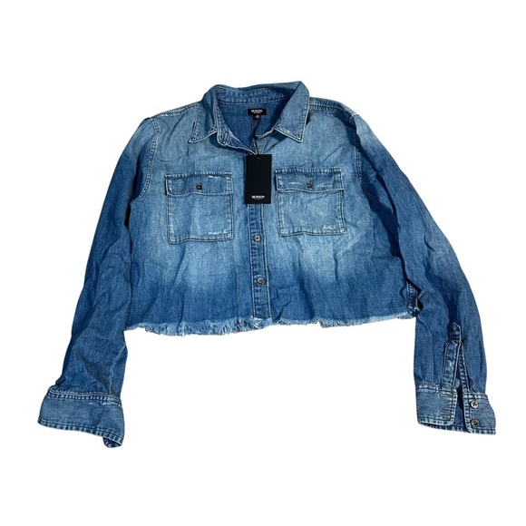 Hudson Jeans Tops - Hudson Jeans Denim Cropped Distressed Frayed Hem Button Down Shirt Jacket SM
